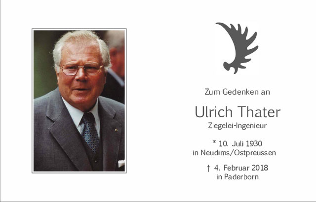 Gedenkkarte mit Portrait Ulrich Thater